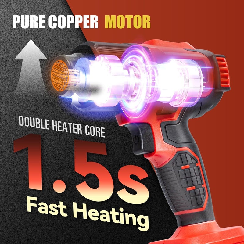 MDBTTOOLS Store Heat Gun with Two 2.0 Ah Battery, 21V Cordless Heat Gun with 5 Nozzle,Max 1022℉ Hot Air Gun Kit for Shrink Tubing, PVC Wrap, Grafts - Image 2